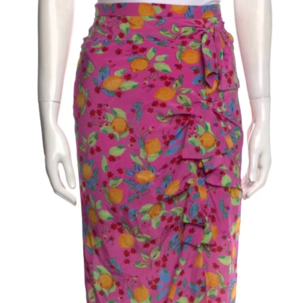NWOT SALONI Kelly Floral-print Silk Crepe De Chine Midi Skirt in Multi XS $450 - Picture 2 of 4